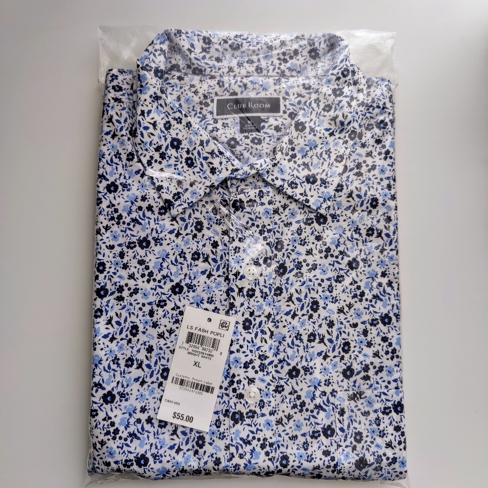 Club Room long sleeve collared shirt with blue flower pattern